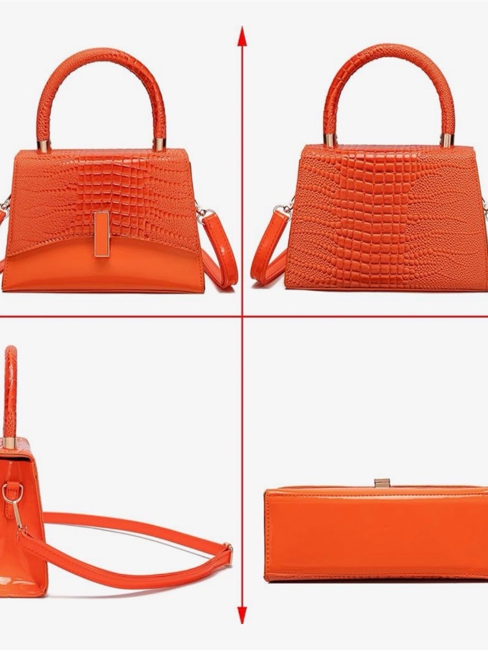 Orange Croc-Texture Top-Handle Bag - Picture 3 of 5